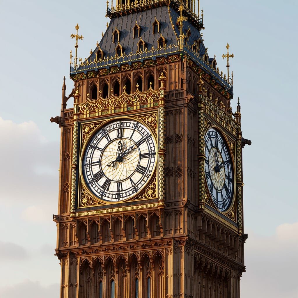 Big Ben Clock Tower Crafted from Mahogany Wood