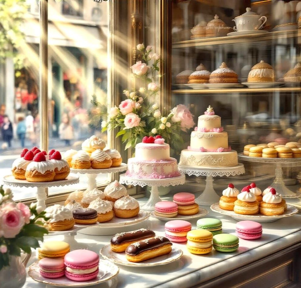 Elegant Patisseries in Old World Shop, Photographic Style