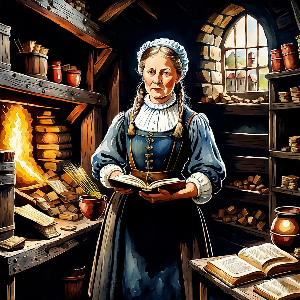 Medieval Mining Office Woman in Beatrix Potter Style
