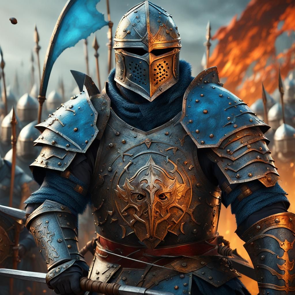 Armored Warrior with Halberd in Medieval Battle