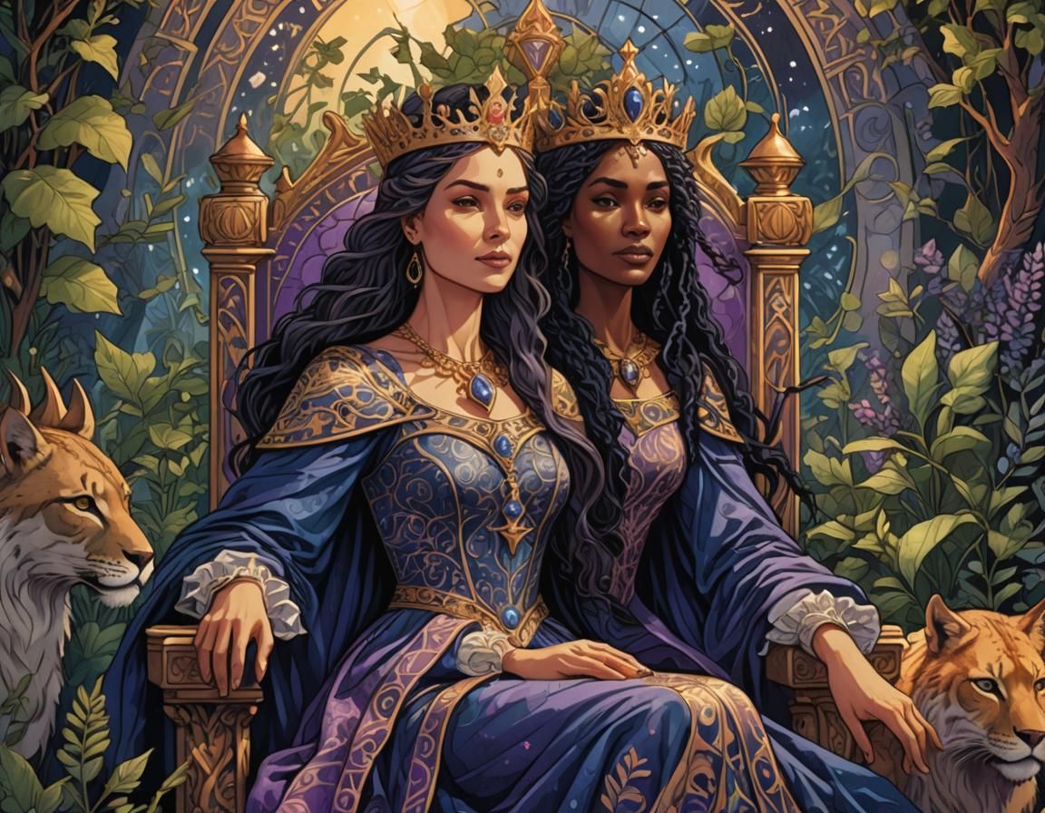 Regal Queen on Throne Tarot Card Illustration