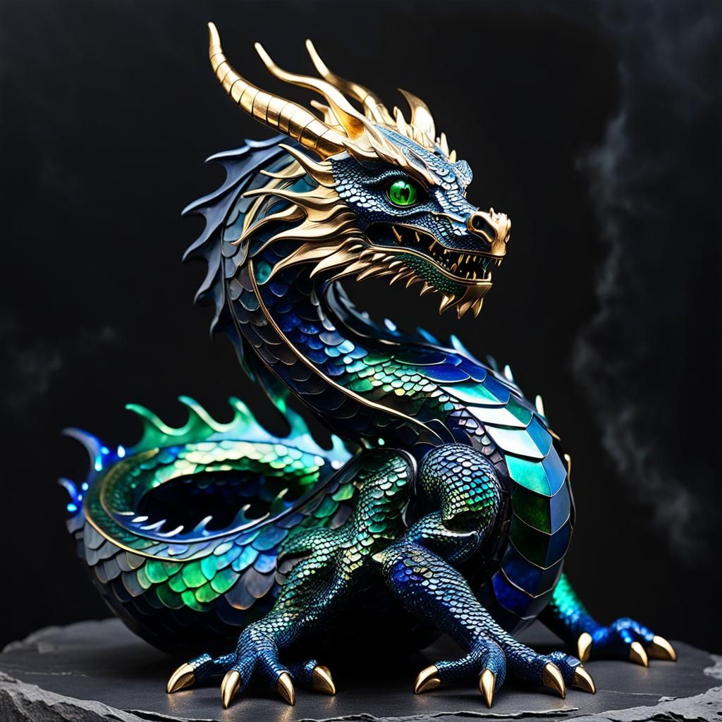 Chrome and Gold Dragon Sculpture