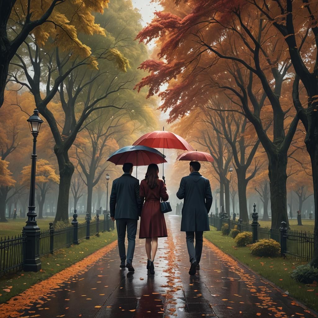 Couple in Park with Banner, Matte Painting