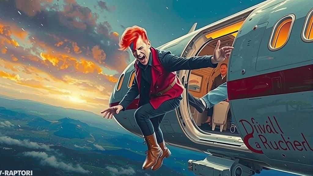 Dramatic Scene of Man Falling from Airplane in Cinematic Sty...