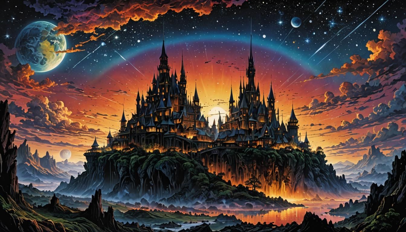 Epic Sunset Sky with Stars, Digital Matte Painting