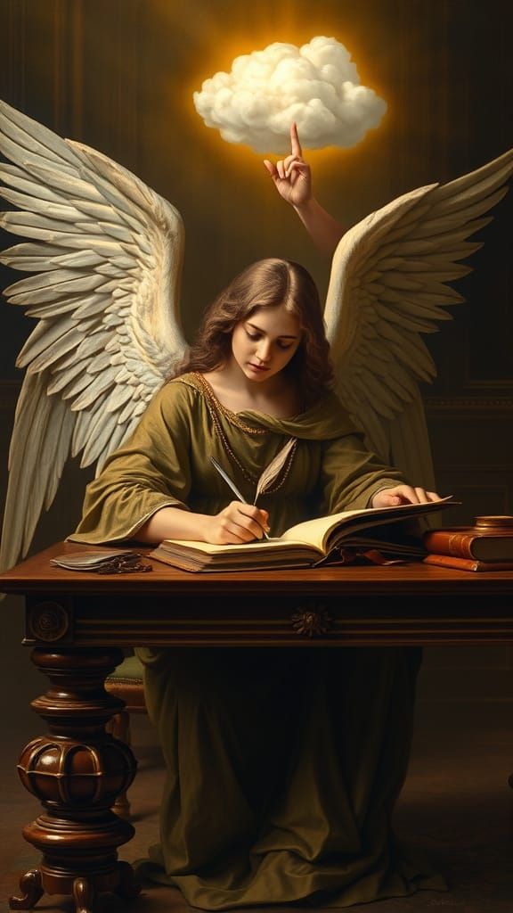 Renaissance Angel Writing with Divine Guidance