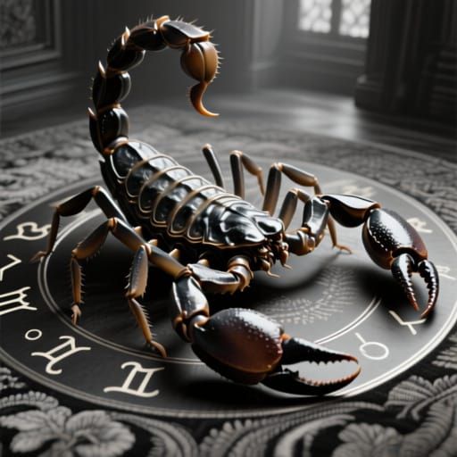 Majestic Scorpion on Zodiac Circle, Grandmillennial Tapestry...