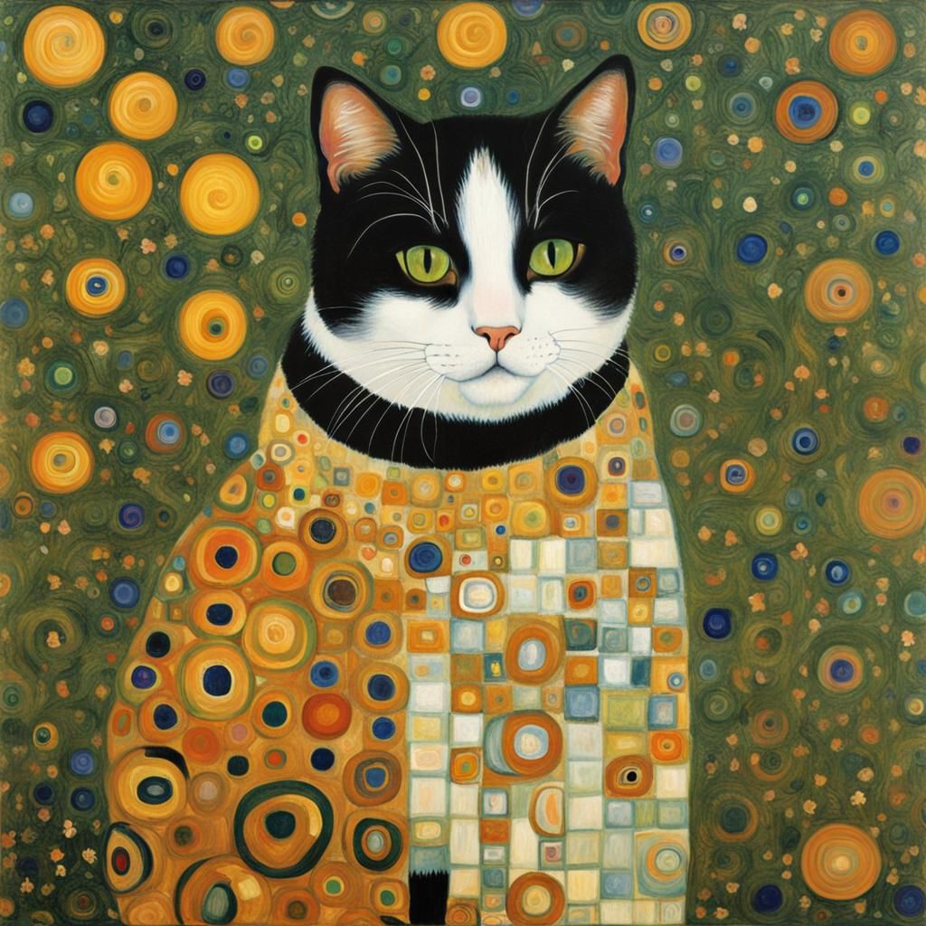 Cat Portrait in Gustav Klimt Style