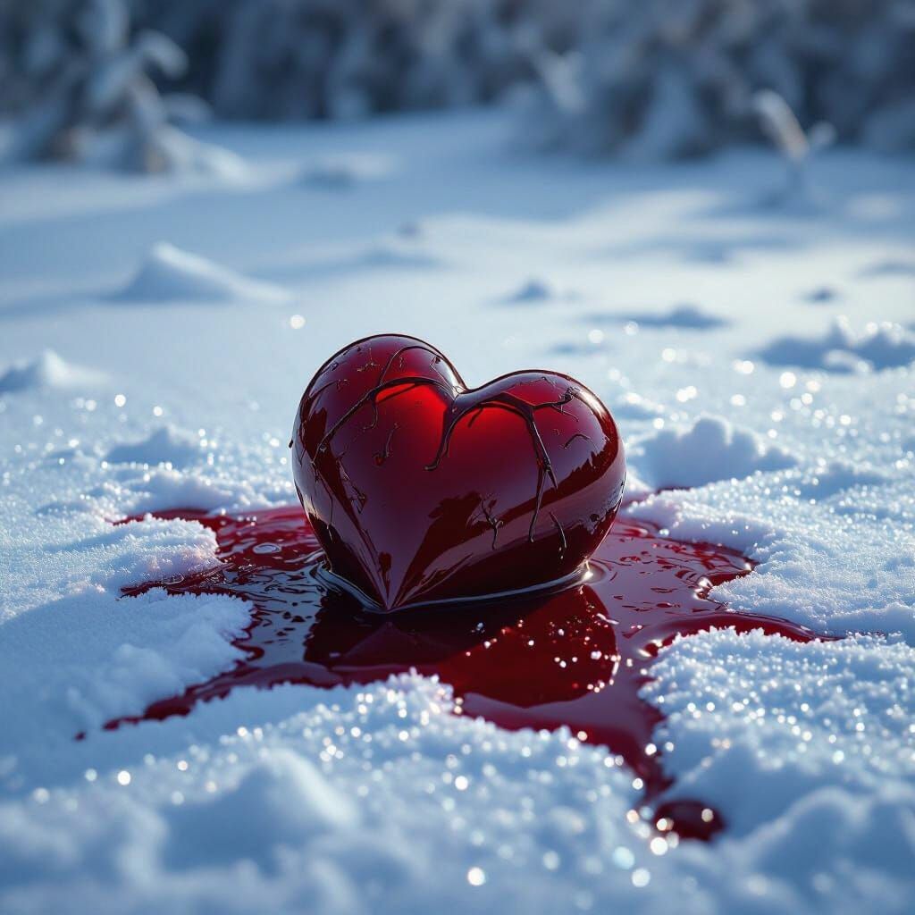 Shattered Wine Heart on Snowy Landscape