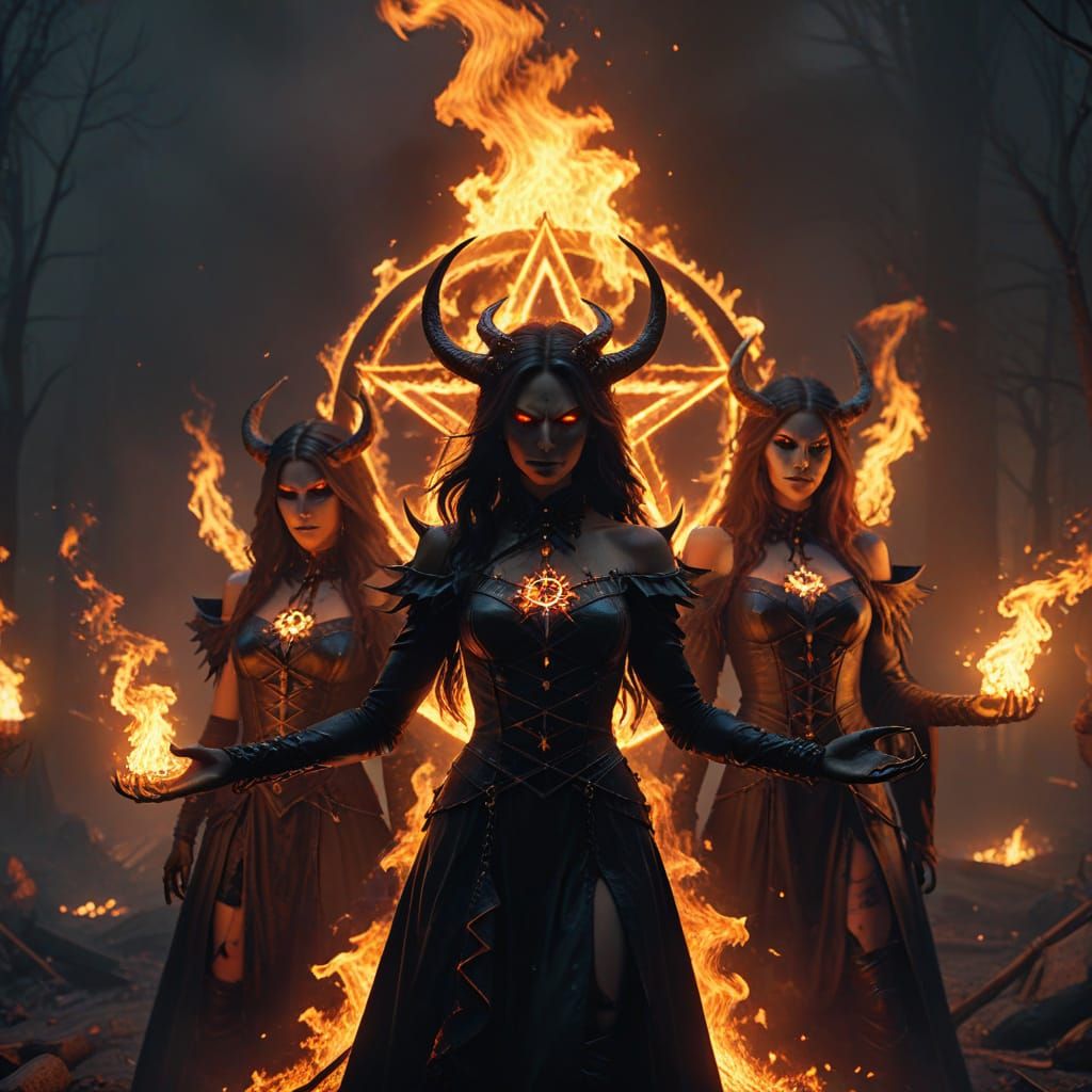 Demonic Witches Performing Ritual in Hellscape Concept Art