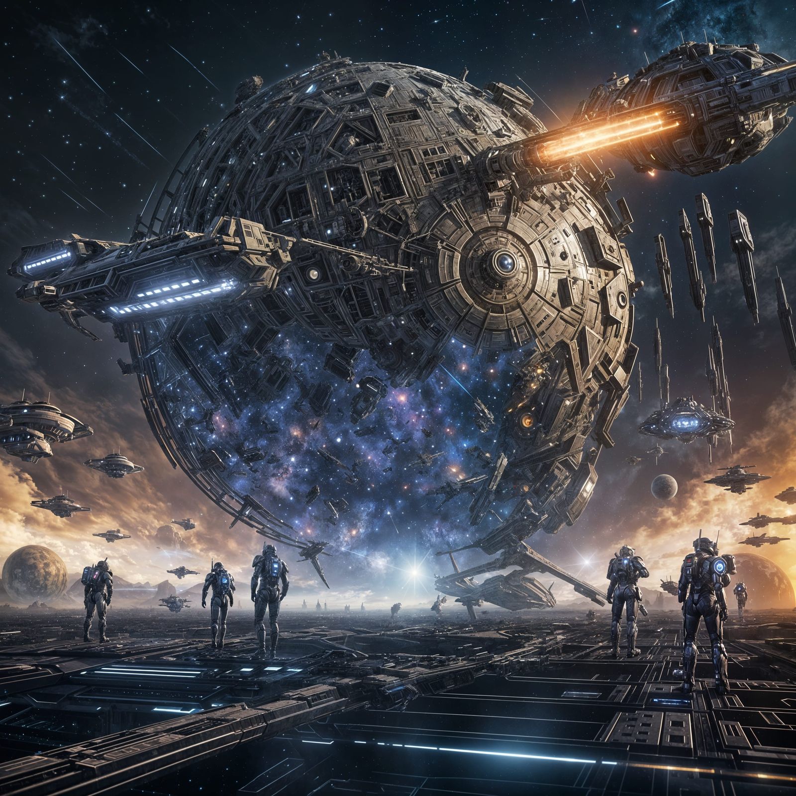 Mechanical Starships Attack Dyson Sphere in Sci-Fi Epic
