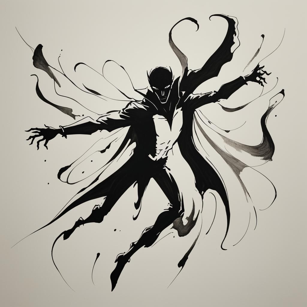 Surrealist Ink Drawing of a Shadow Vampire Silhouette