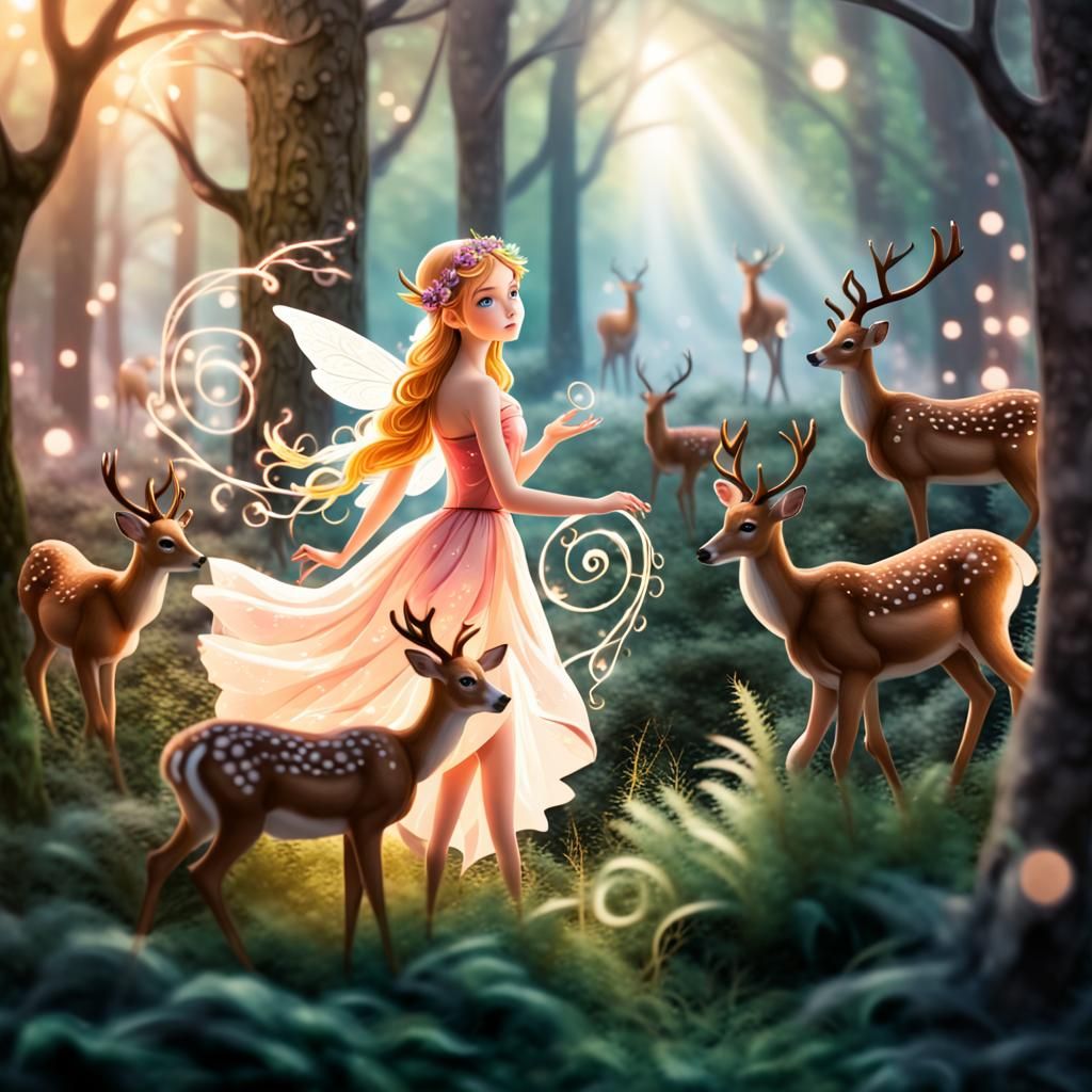 Enchanted Forest Fairy with Deer