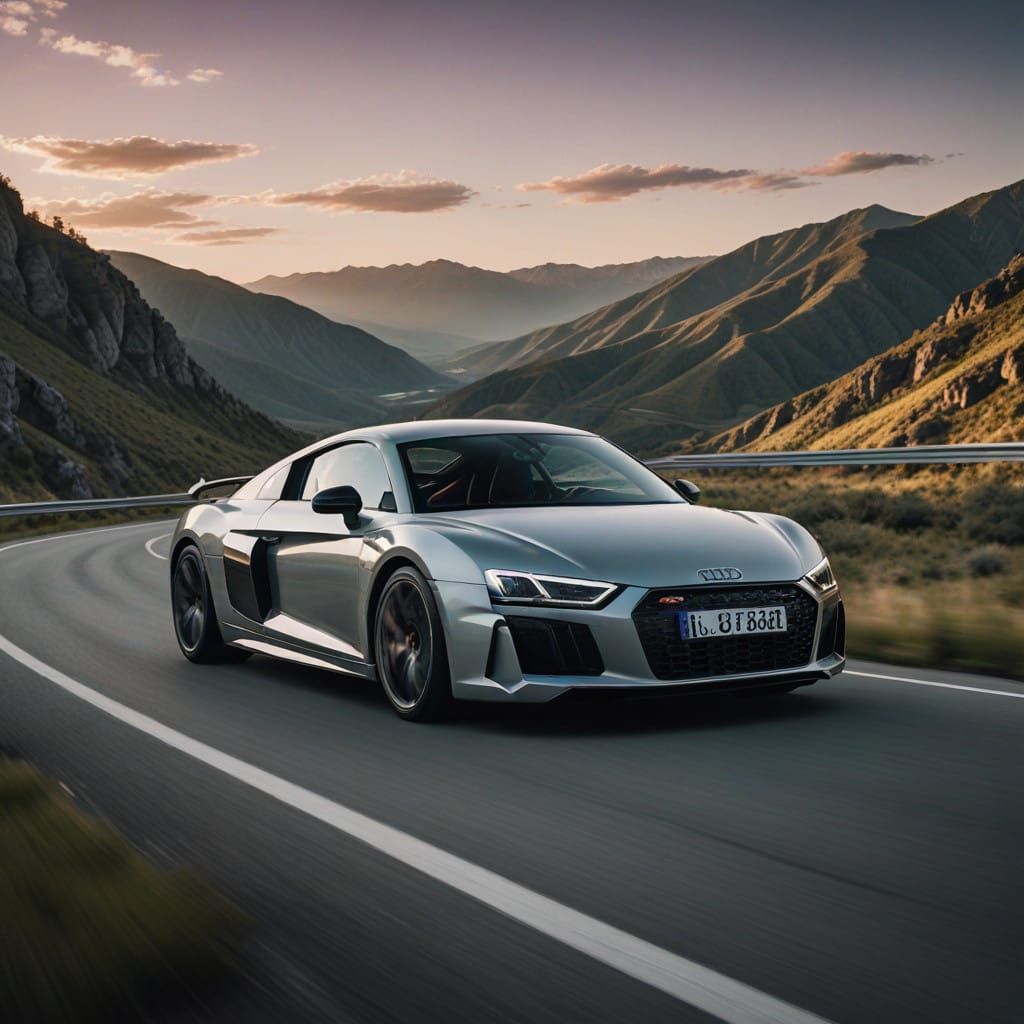 Audi R8 V10 Speeds Down Mountain Road at Dusk