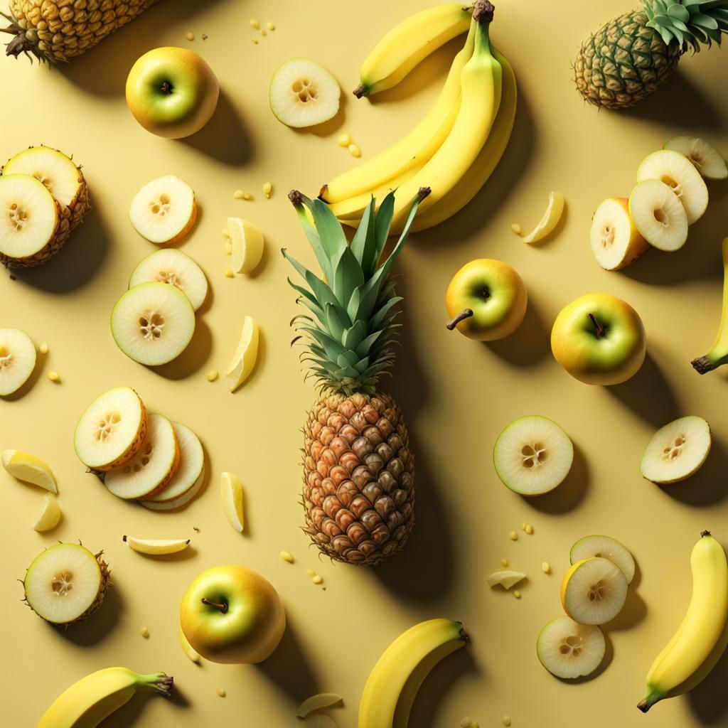 Yellow Fruits and Vegetables Still Life, Fantasy Concept Art