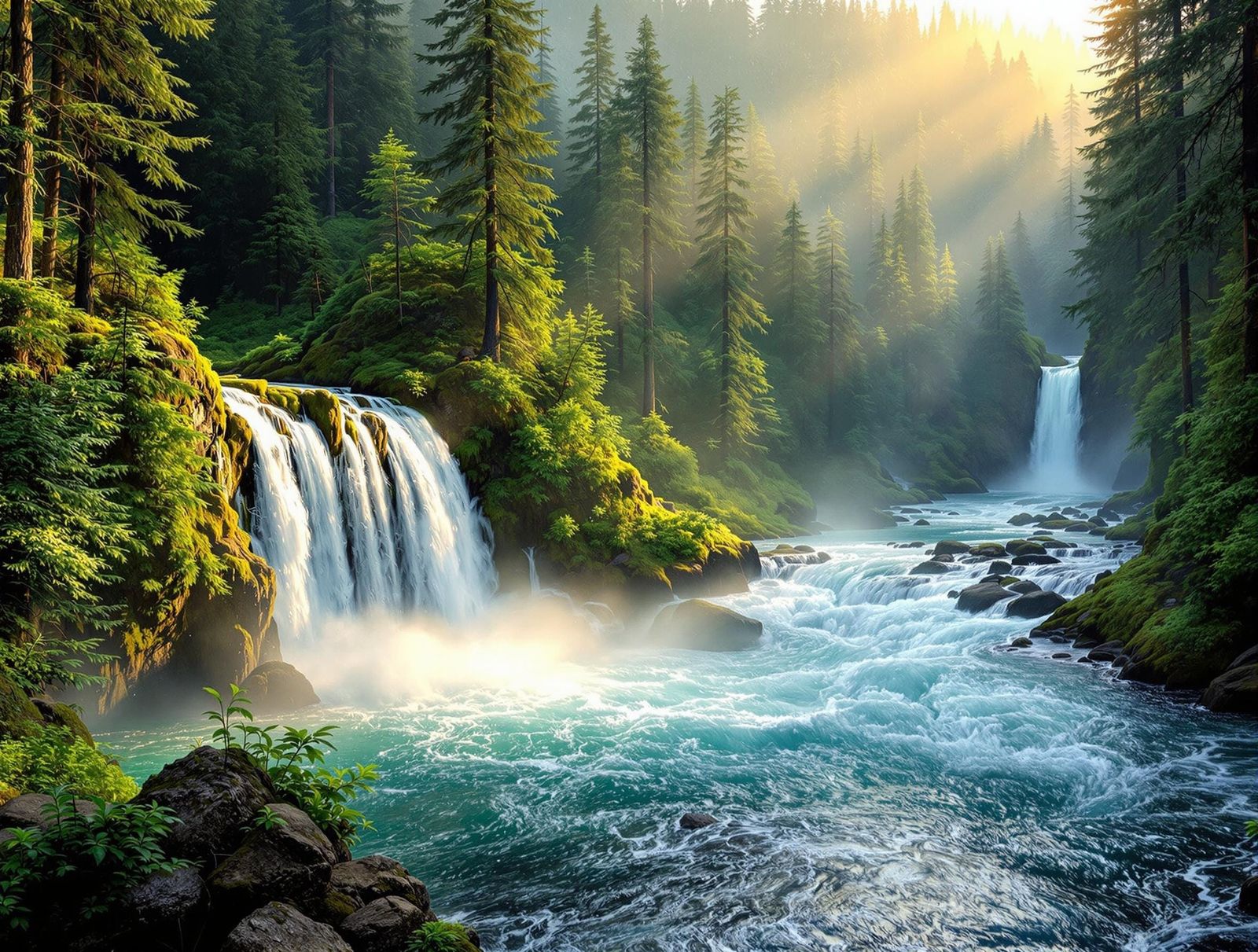 Emerald Paradise with Majestic Waterfalls and River