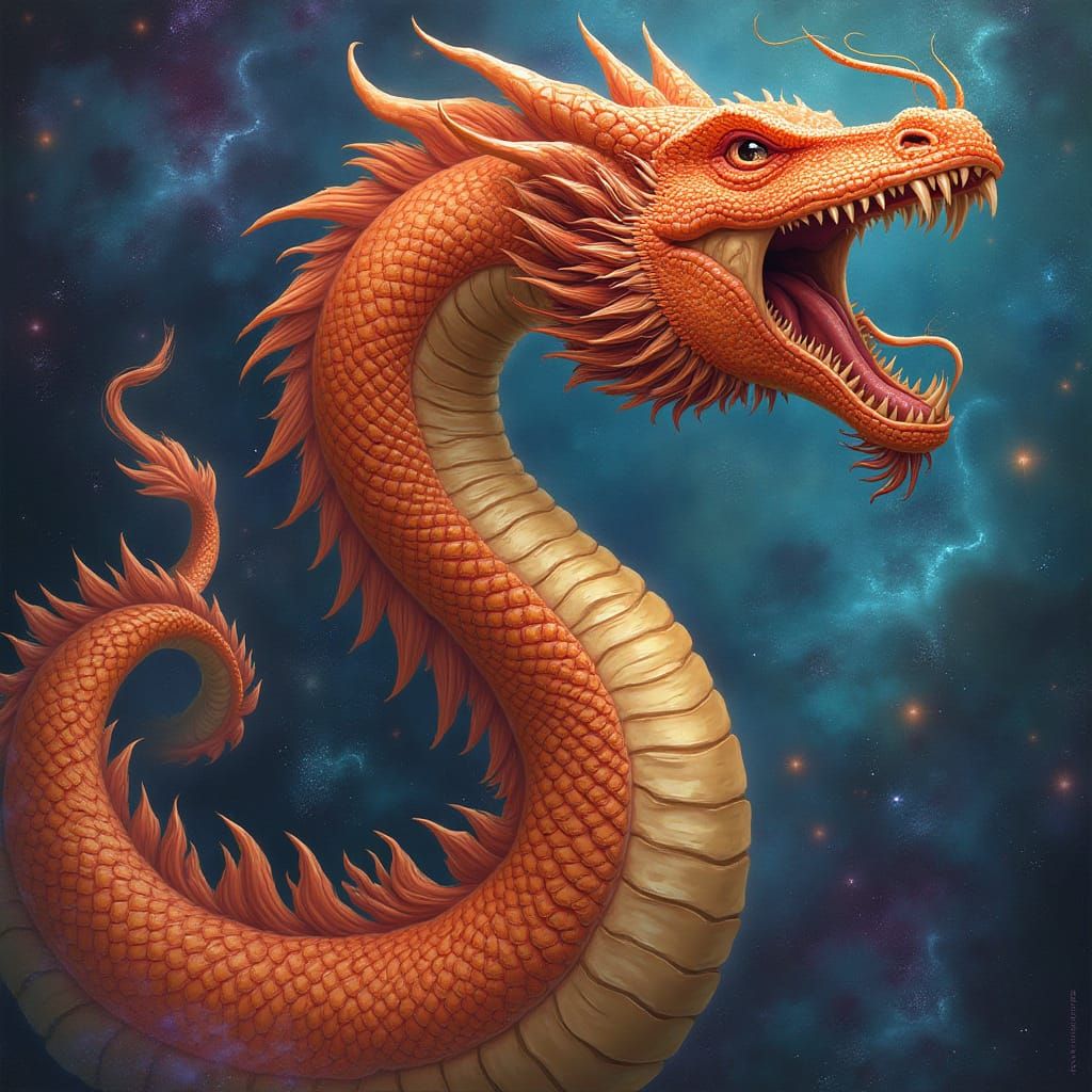 Majestic Dragon Tattoo Roaring in Cosmic Scene