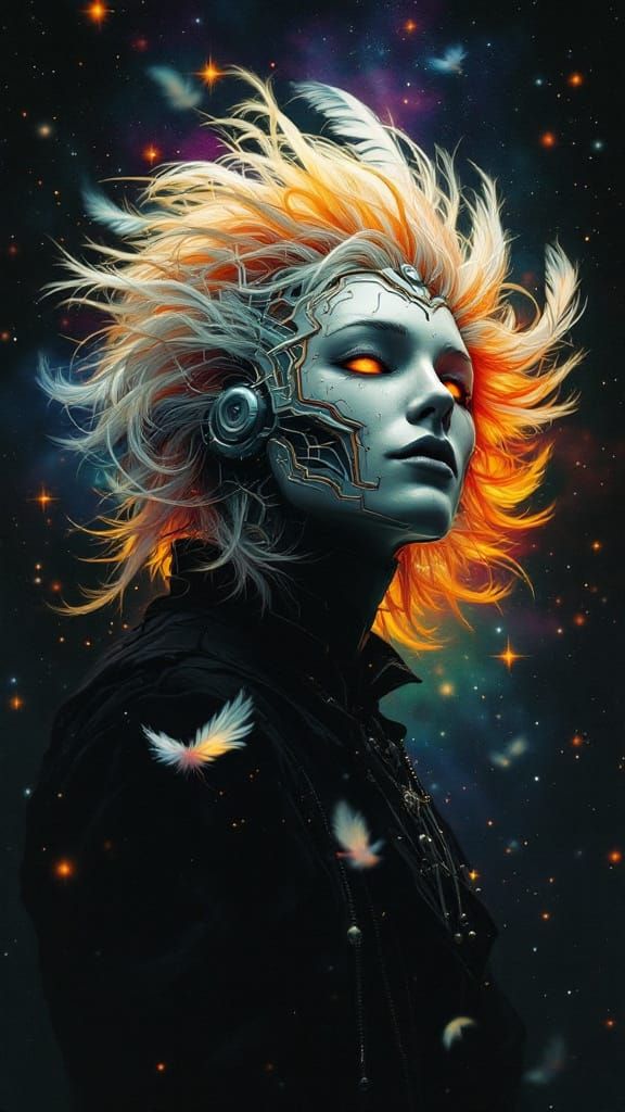 Surreal Space Masquerade of Whispers and Feathers