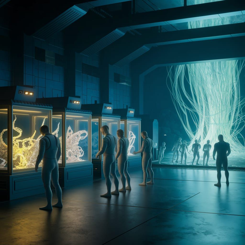 Bioluminescent Deep-Sea Lab: Futuristic Research in Warm Hue...