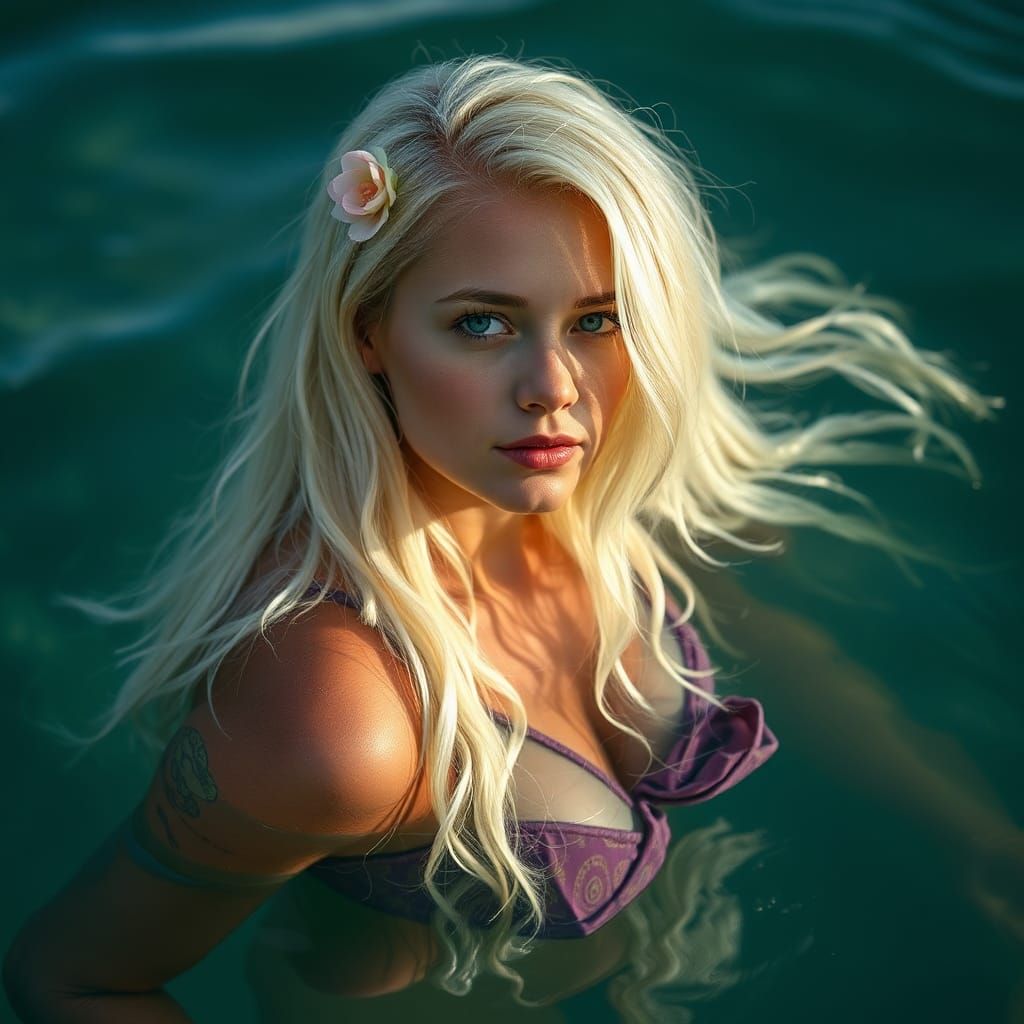 Beautiful Mermaid with Luminous Hair in Ocean Depths