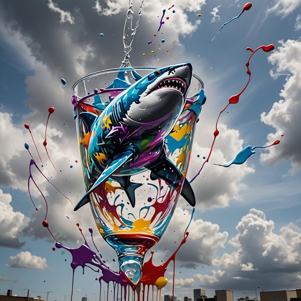 Glass Shark Graffiti Art in Vibrant Colors