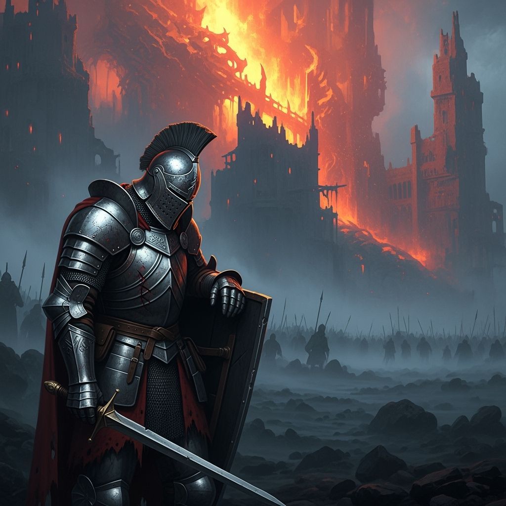 Knight's Defeat on Fiery Battlefield