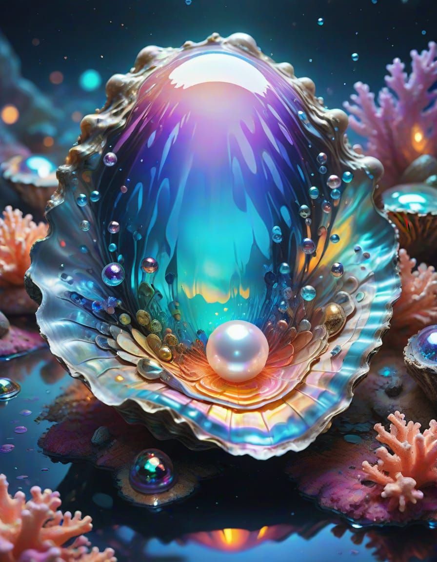 Colossal Pearl in Iridescent Oyster: Digital Painting