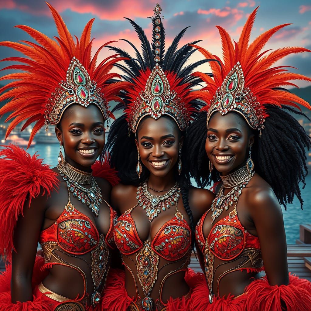 Elaborate Carnival Outfits in Futuristic Landscape Digital A...