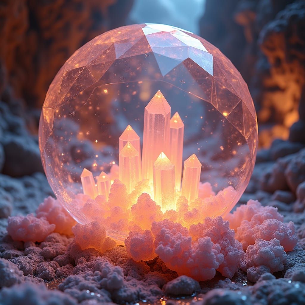 Crystal Orb Encasing Luminous Cavern, Digital Art