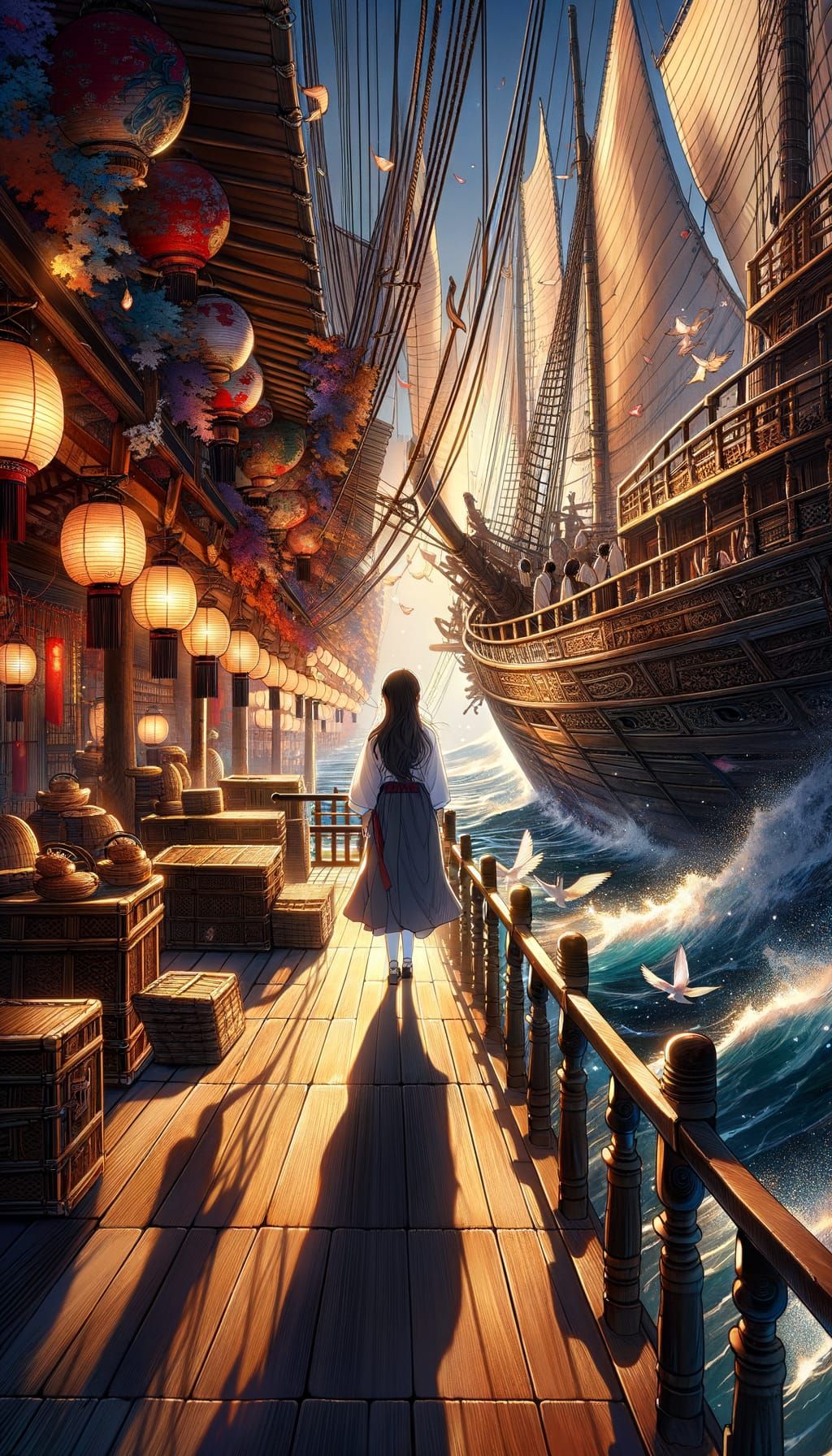 Anime Girl on Dhow, Japanese Art Style