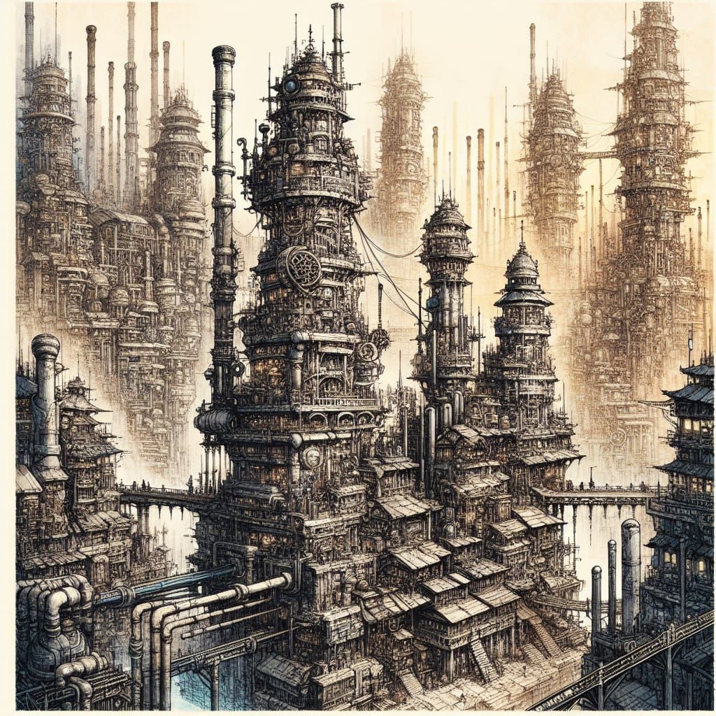 Steampunk Fantasy City Inspired by Classic Anime