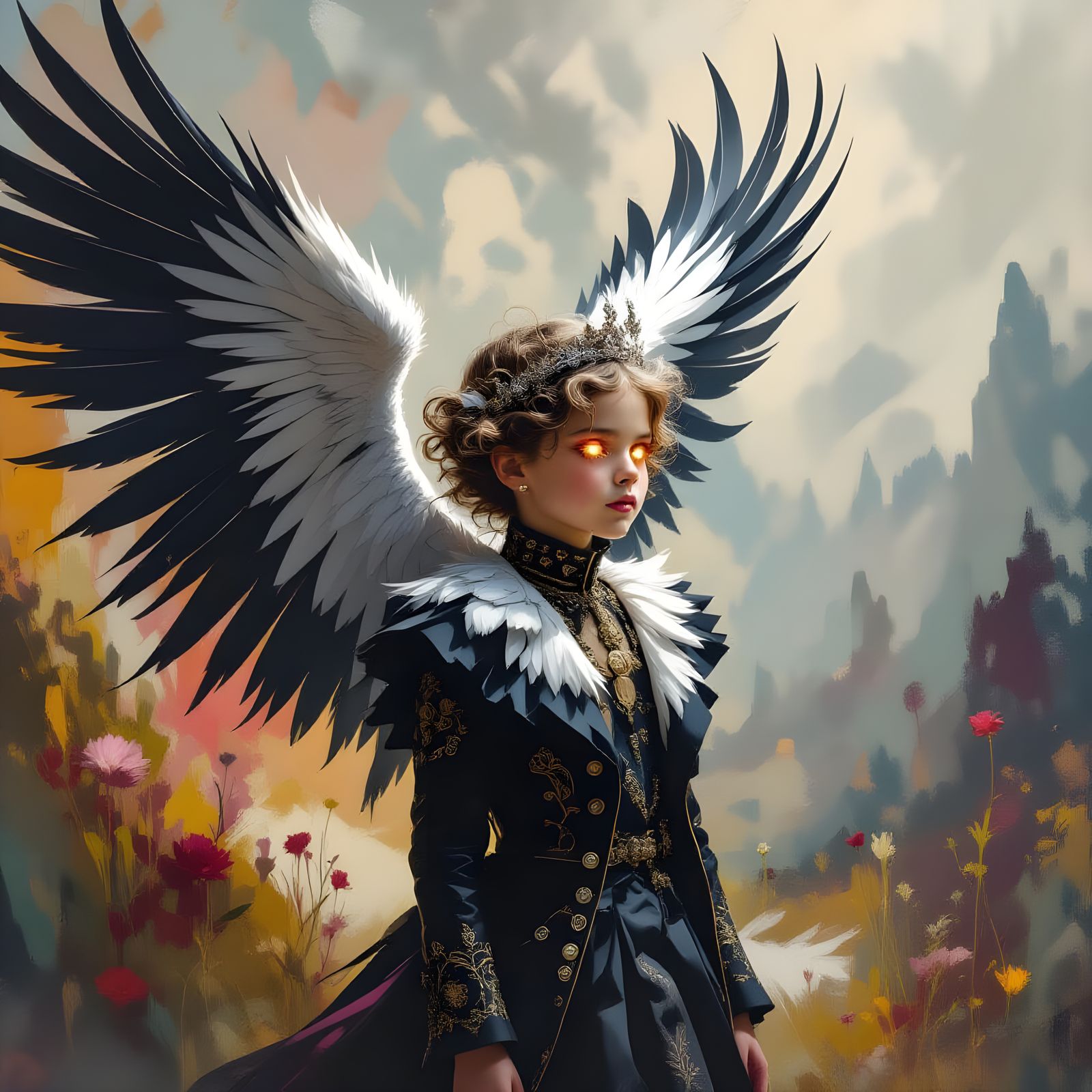Child Transforms into Majestic Griffin in Abstract Art Style