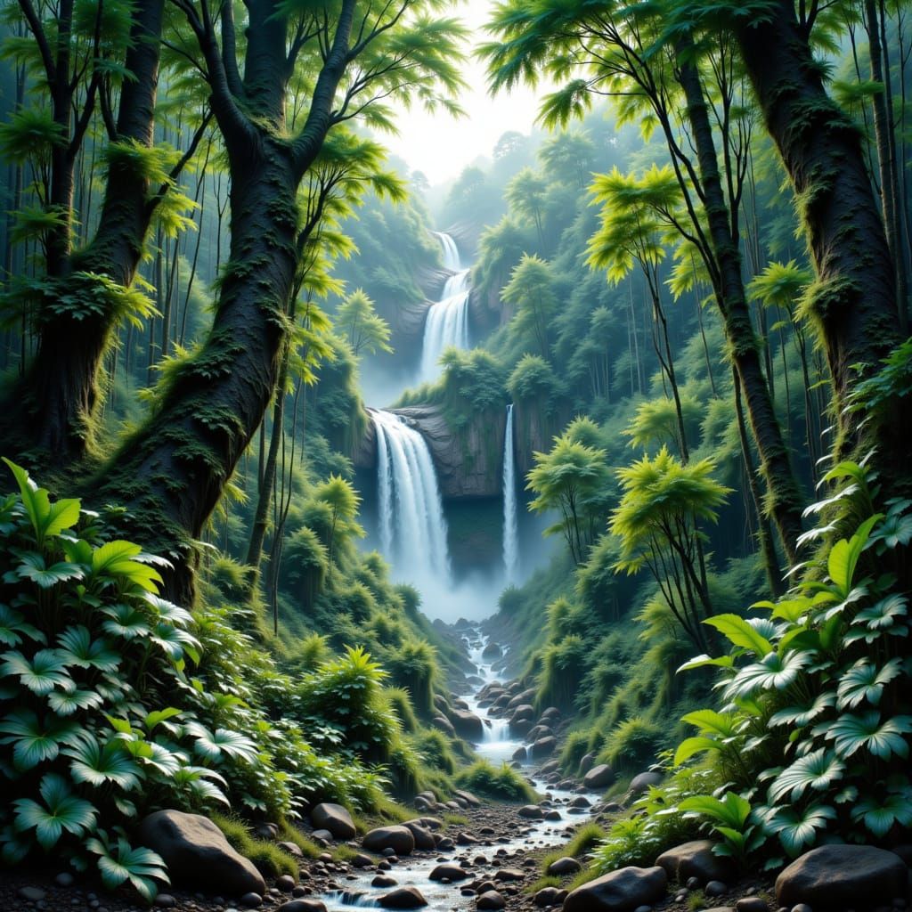 Lush Jungle Waterfall Landscape