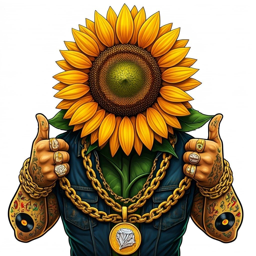 Gangster Rapper Sunflower in Bold Graffiti Style