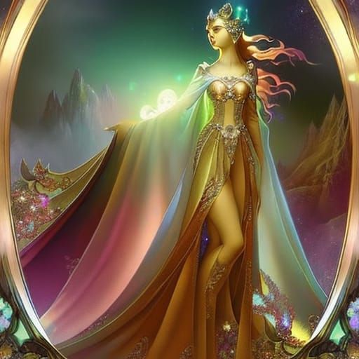 Moon Fairies Embrace in Fairytale Illustration