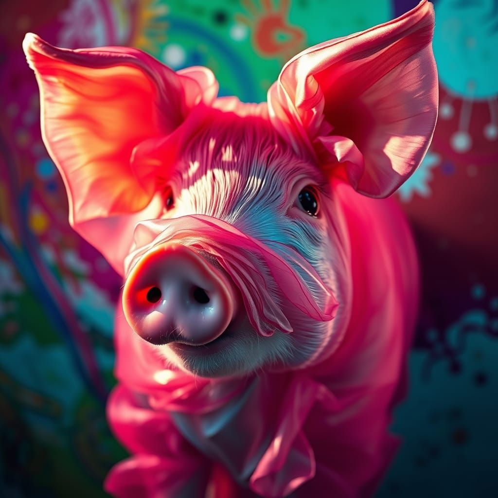 Vibrant Chiffon Pig in Dramatic Lighting