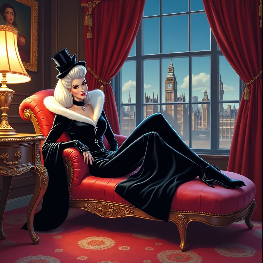 Cruella de Vil in Classic Disney Animation Style