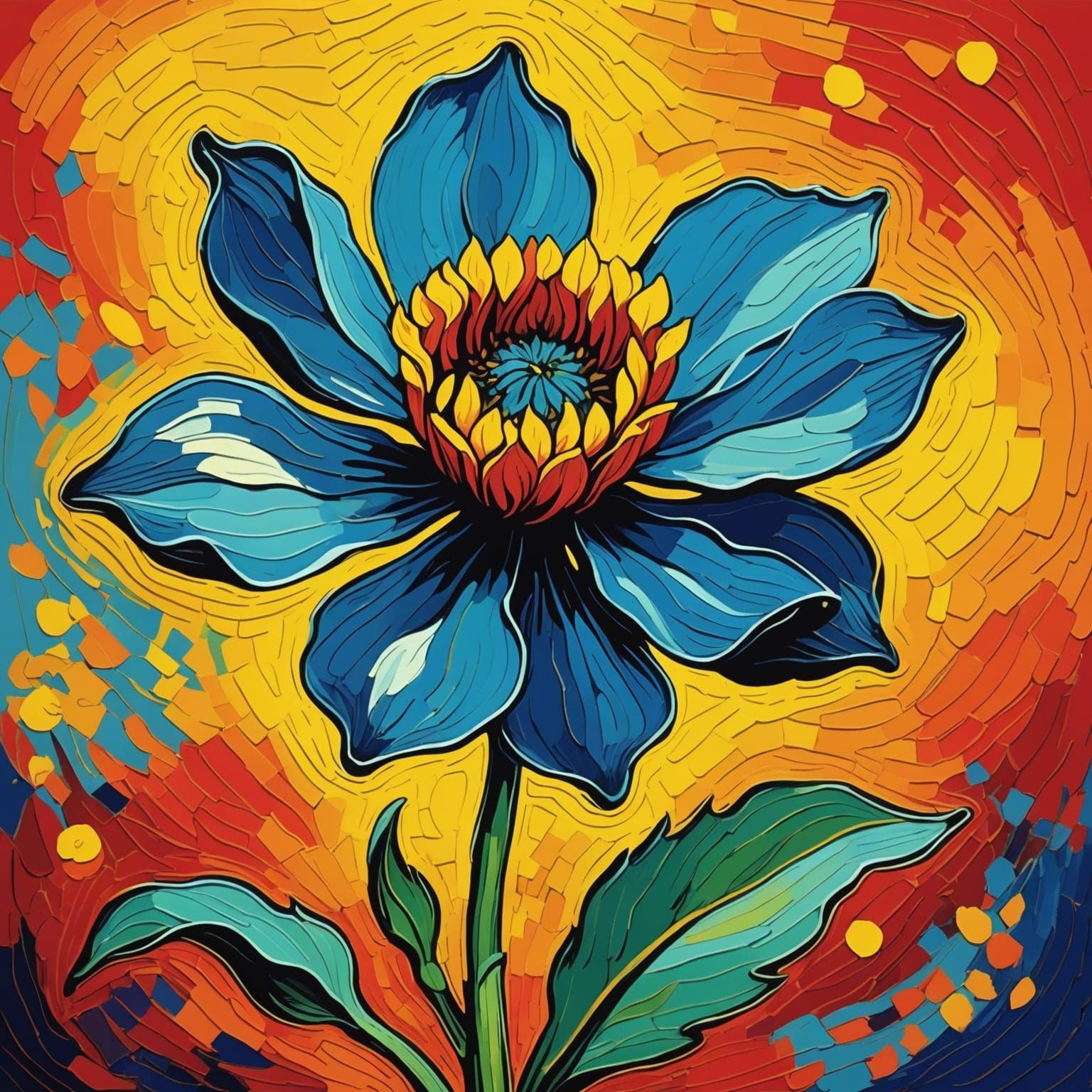 Vibrant Single Flower in Bloom as Van Gogh Painting
