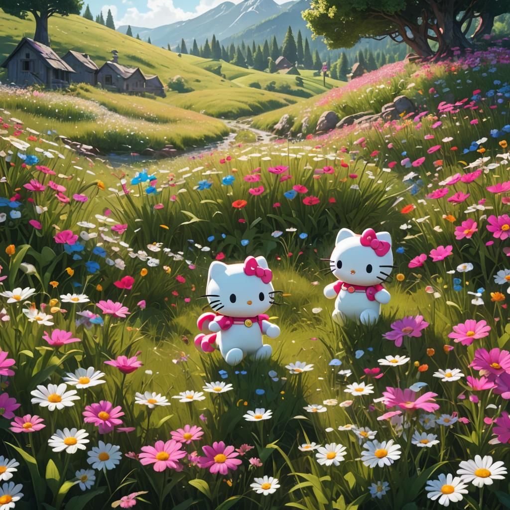 Hello Kitties Frolicking in a Sunny Meadow