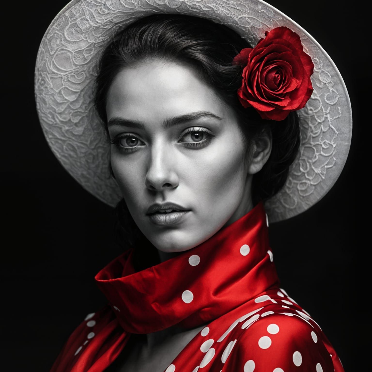 Flamenco Woman Portrait with Red Ink Details