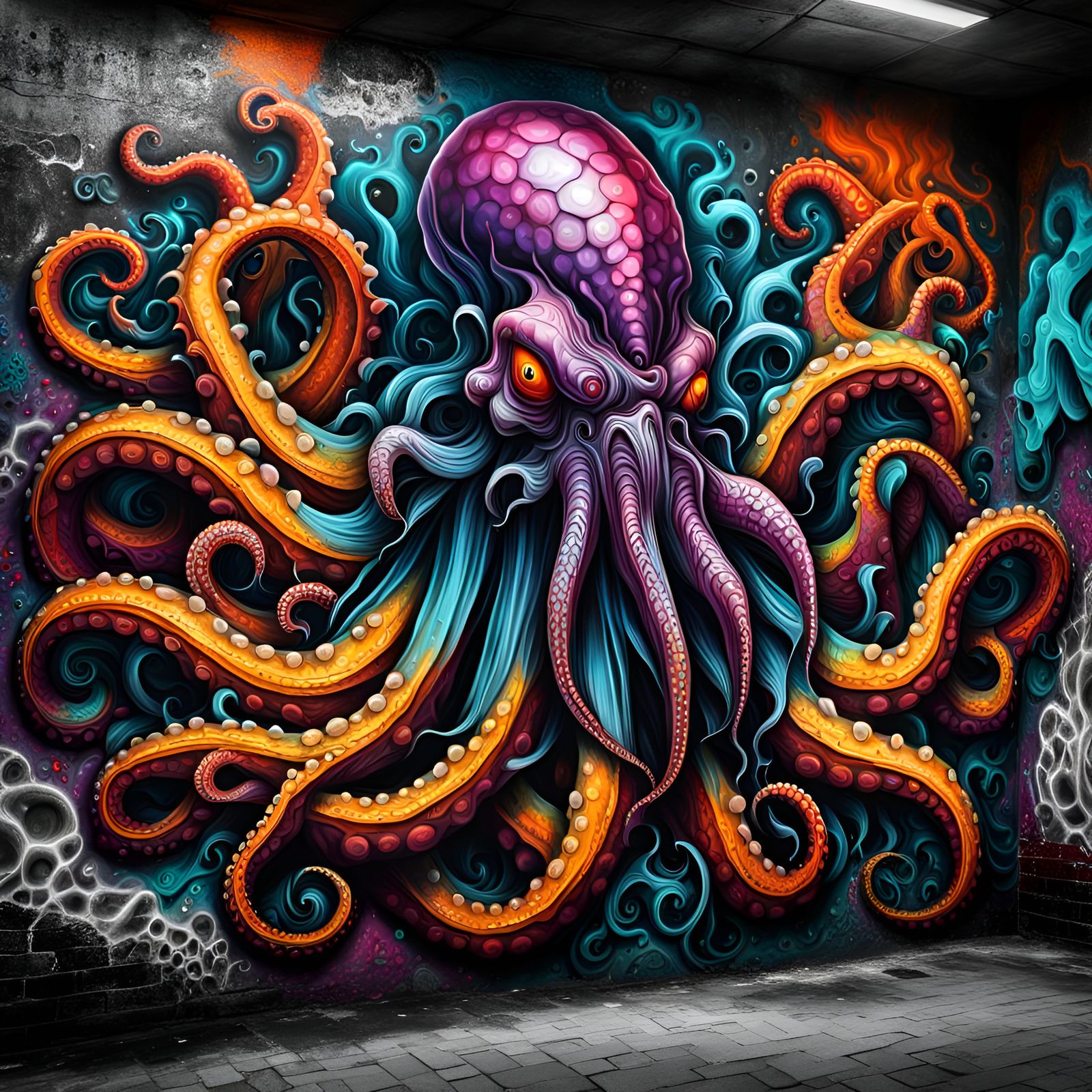 Sinister Kraken Graffiti in Hyperrealistic 3D