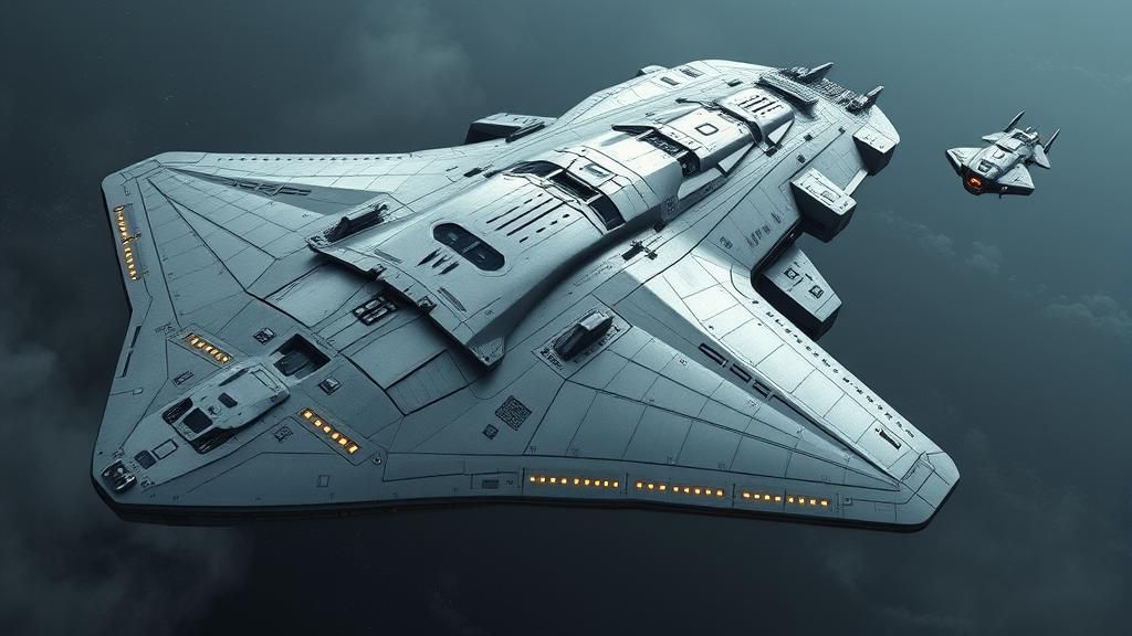 engineering drawing: large spaceship armored, cargo bays, wi...