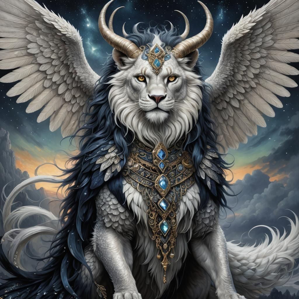 Majestic Chimera: Fantasy Art with Silver Fur