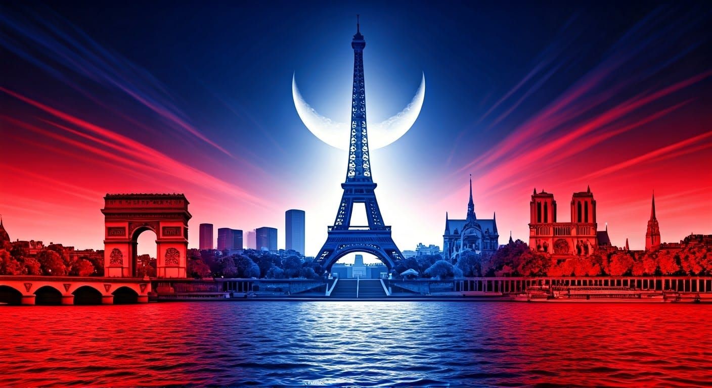 Paris Skyline in French Flag Colors