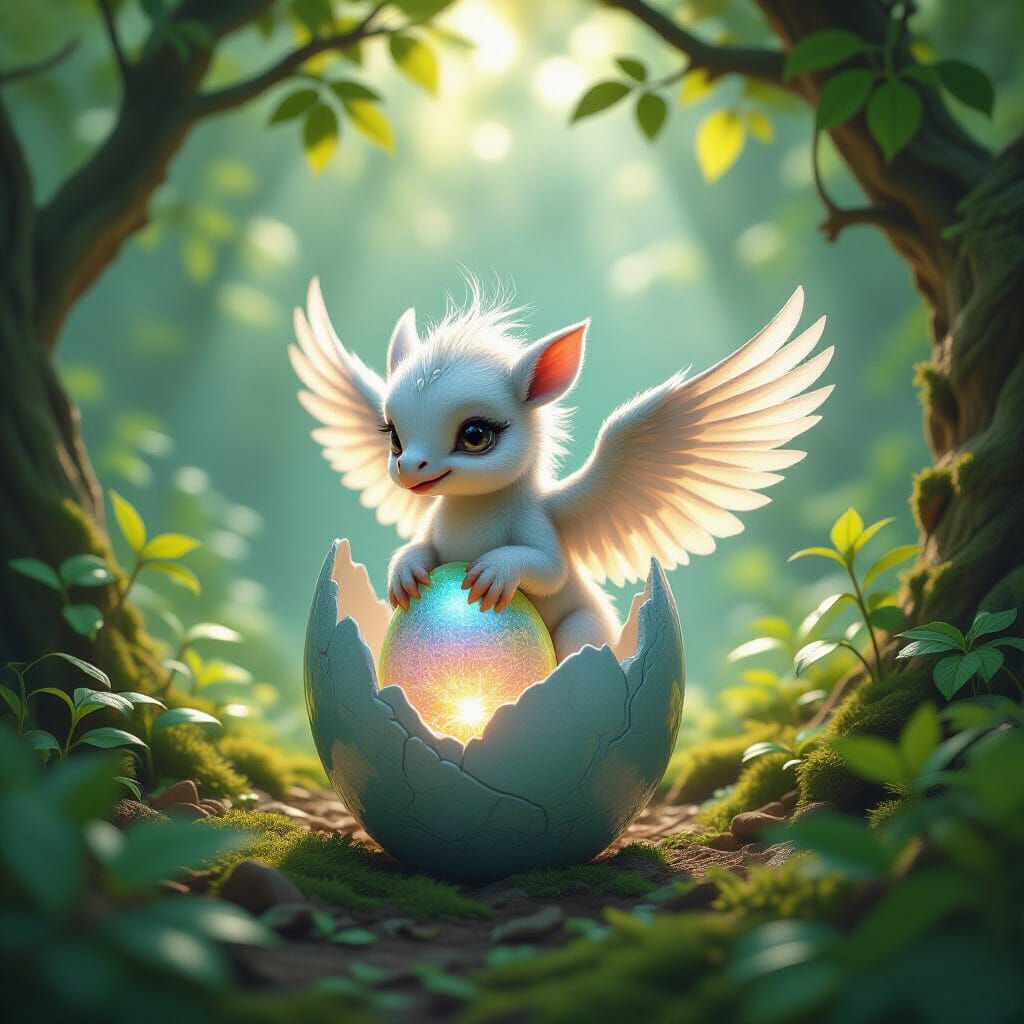 A baby hippogriff emerging from a crystal egg