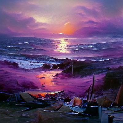 Purple Sunset as Oil Painting