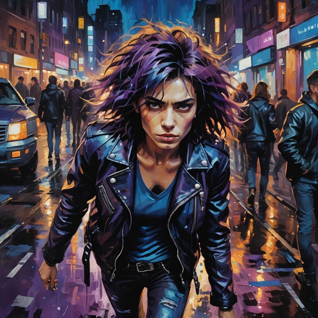 Expressionist City Portrait in Purple and Blue Hues