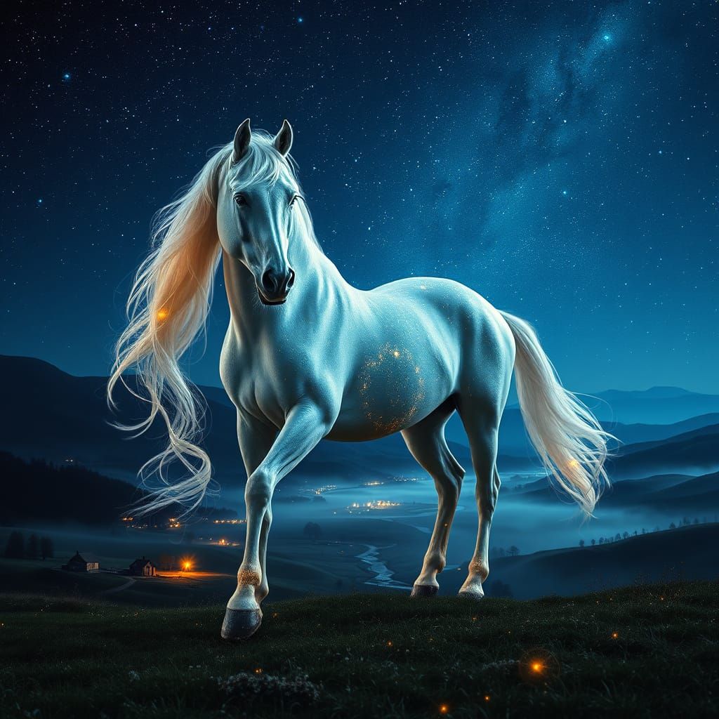 Ethereal Steed Under Starlit Night Sky