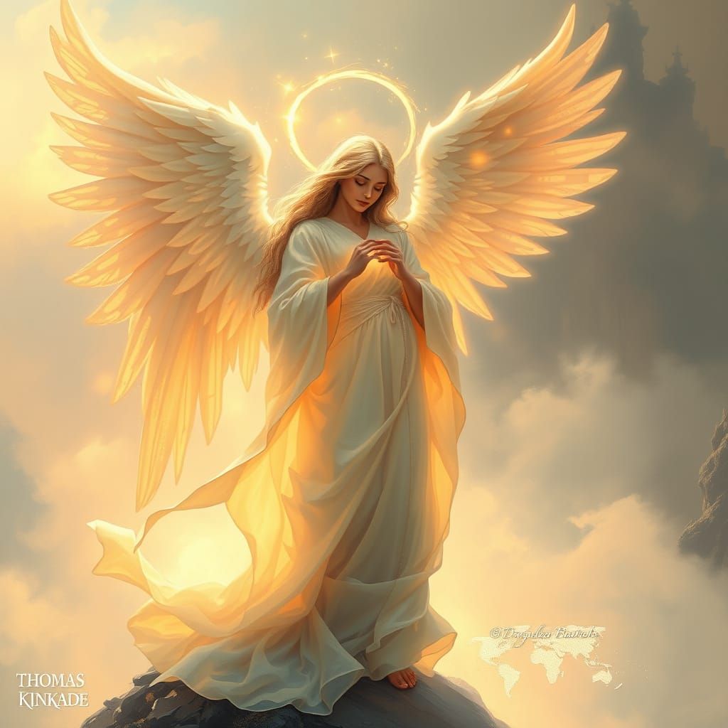 Glowing Angel at the Edge of Two Worlds in Whimsical Style