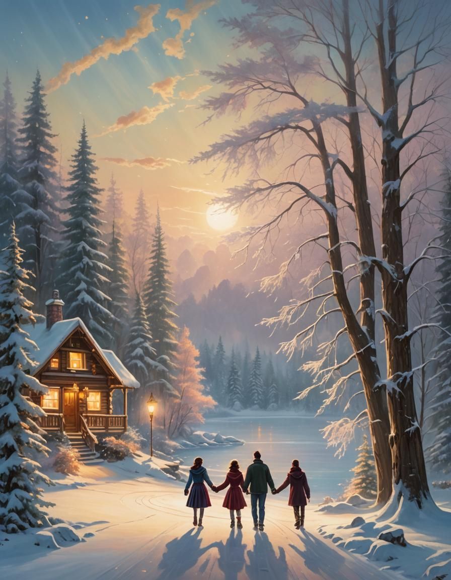 Idyllic Winter Scene in Kinkade Style